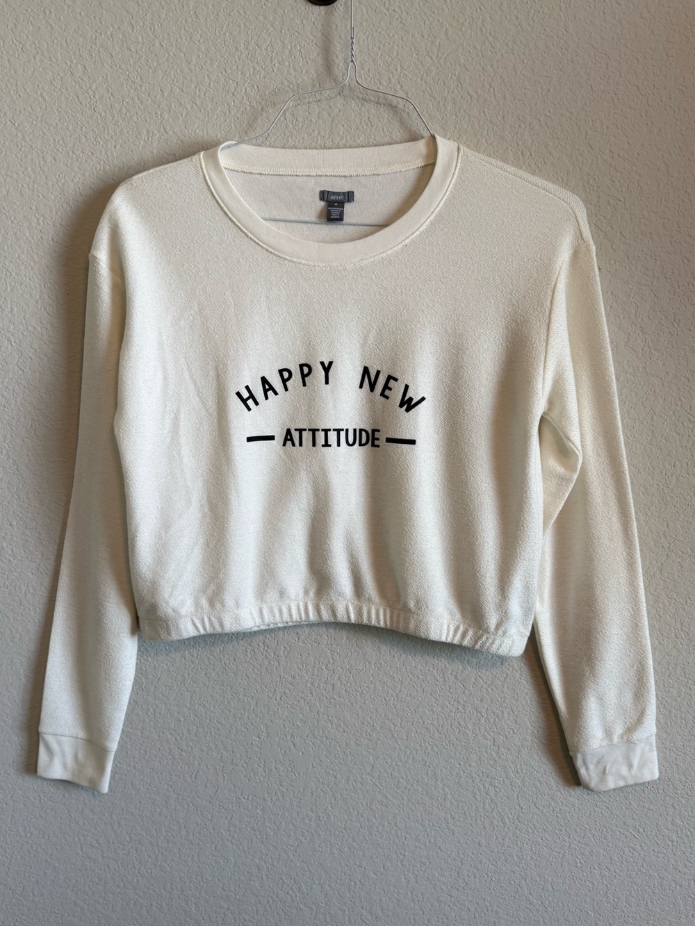 Aerie Cream Happy New Attitude Crewneck Sweatshirt Cotton Blend Shirt Size Med